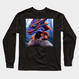 Baby Blue and Red Dragon with Big Eyes Long Sleeve T-Shirt